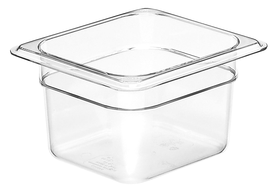 Transparenter GN-Behälter aus Kunststoff.