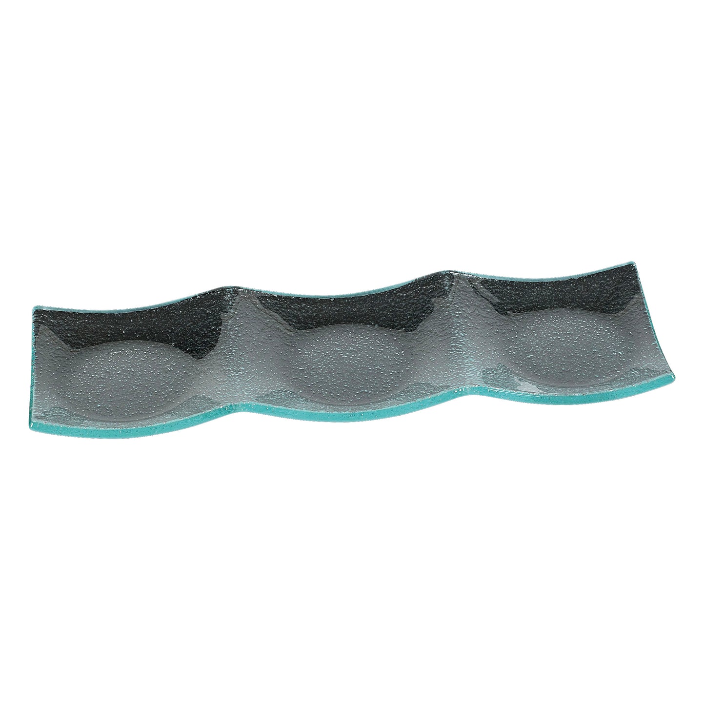 Länglicher, gewellter Glasservierteller.