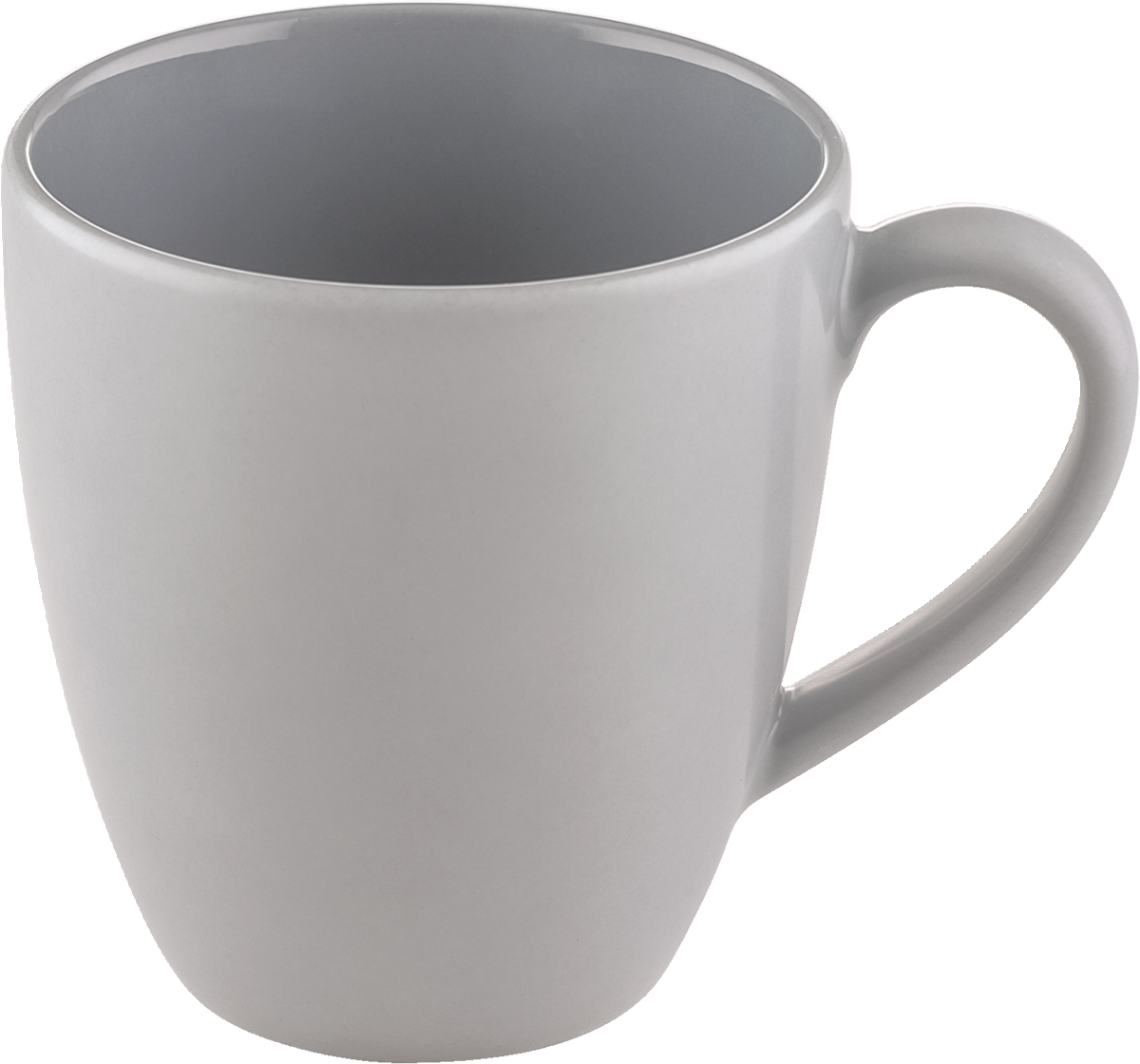 Graue Tasse mit Henkel.