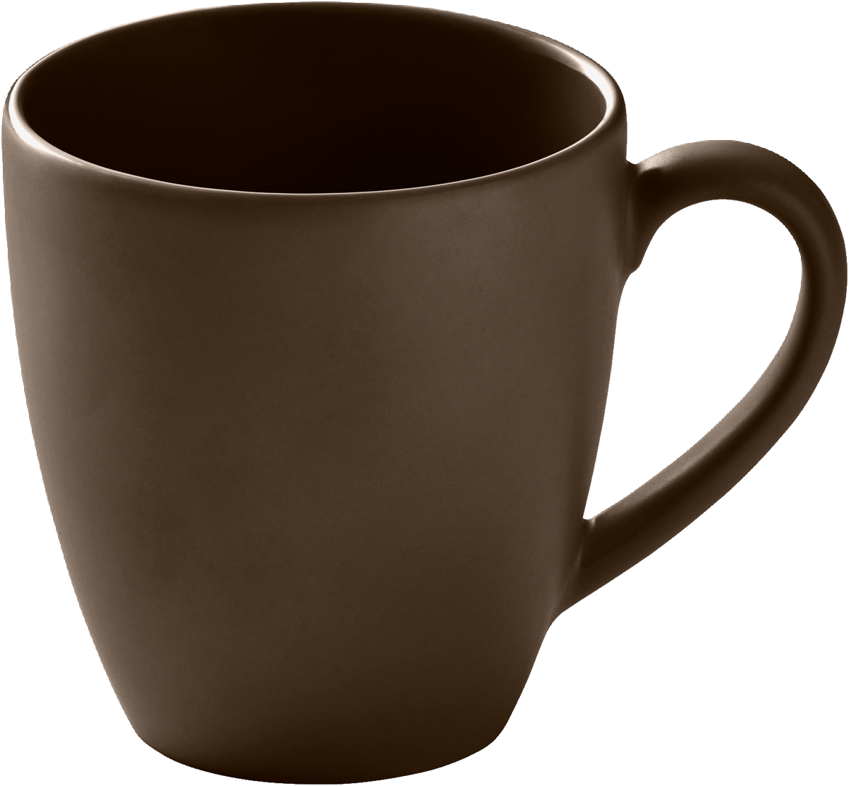 Braune Tasse mit Henkel.