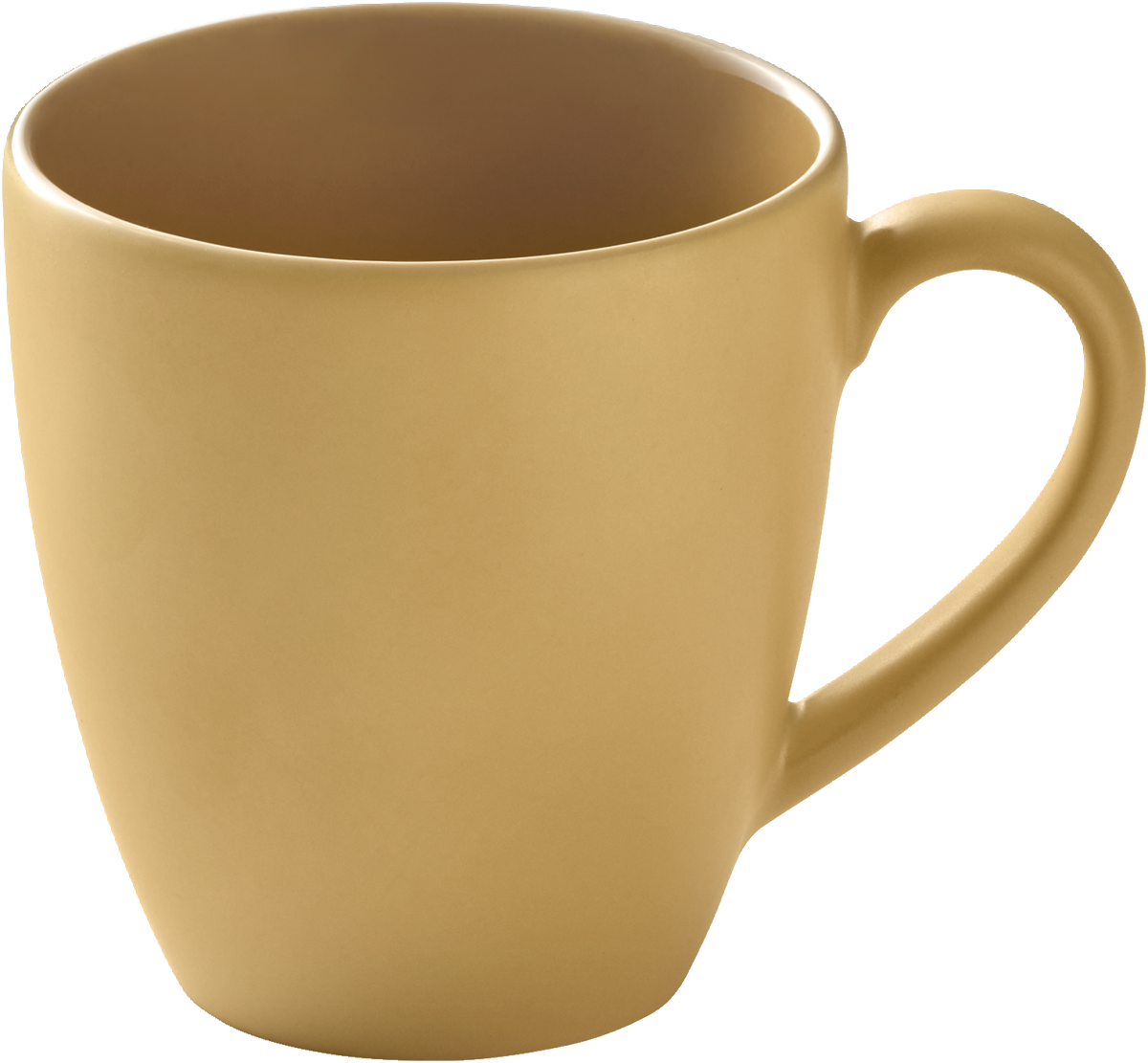 Gelbe Tasse mit Henkel.