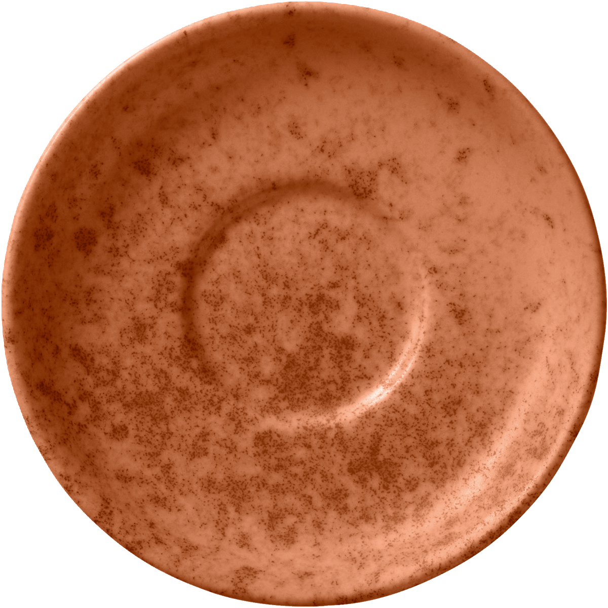 Orange Untertasse mit Sprenkeln.