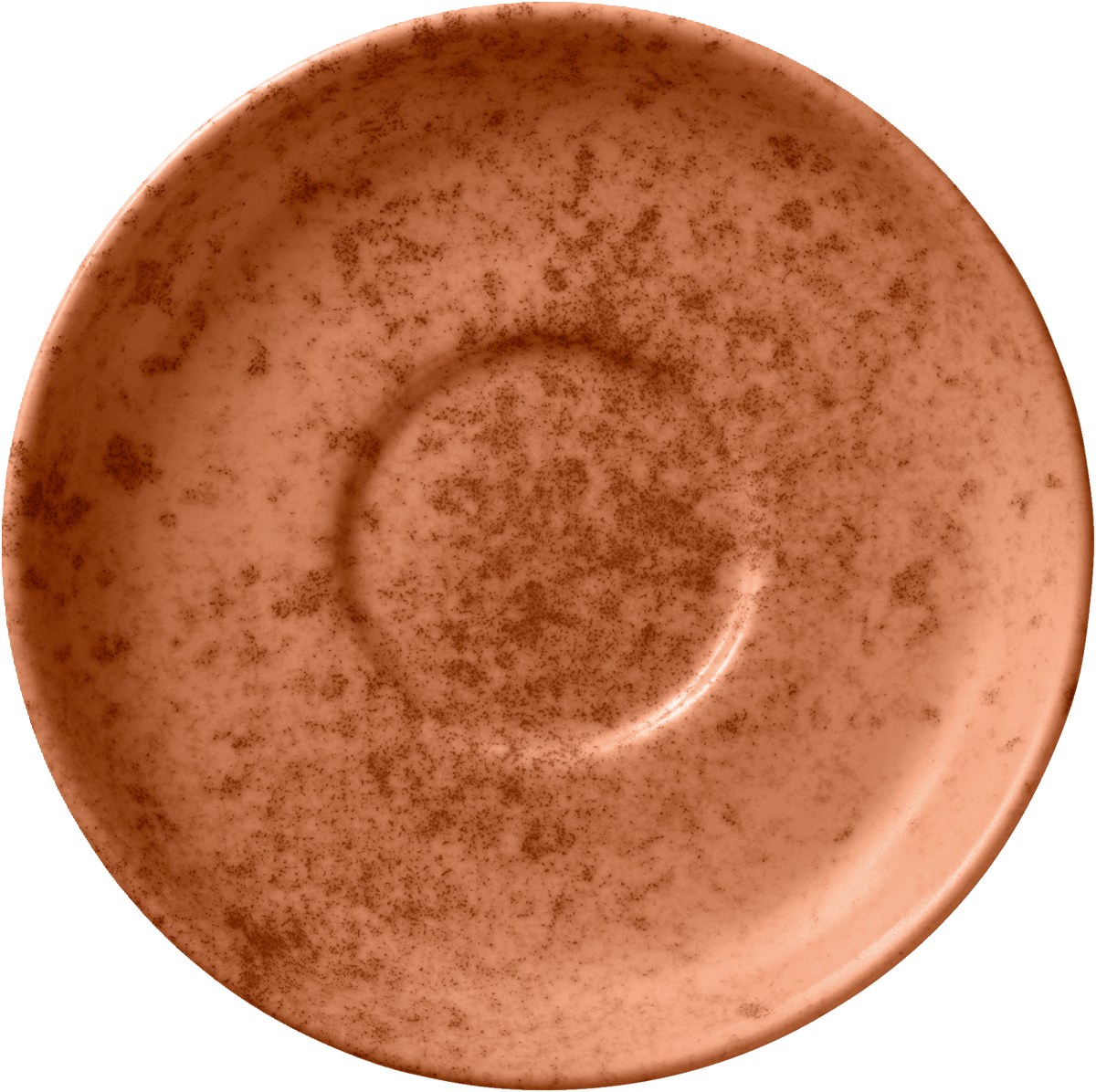 Orange Untertasse mit Sprenkeln.