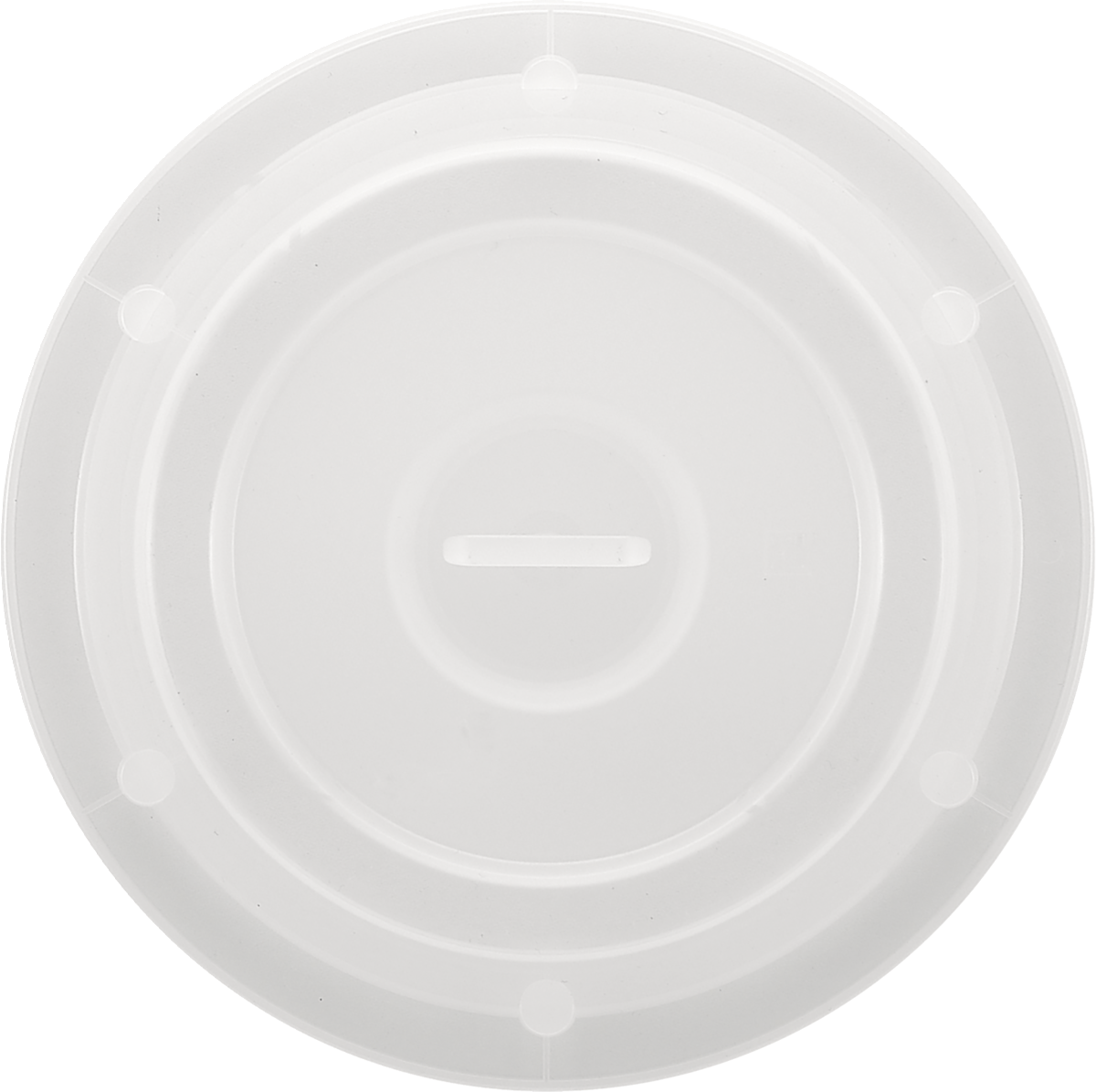 Runder, transparenter Plastikdeckel, obenansicht.