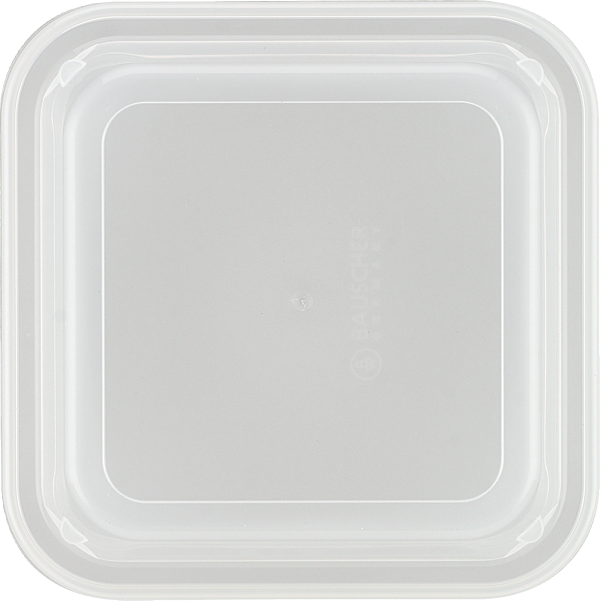 Transparenter quadratischer Plastikdeckel oben.
