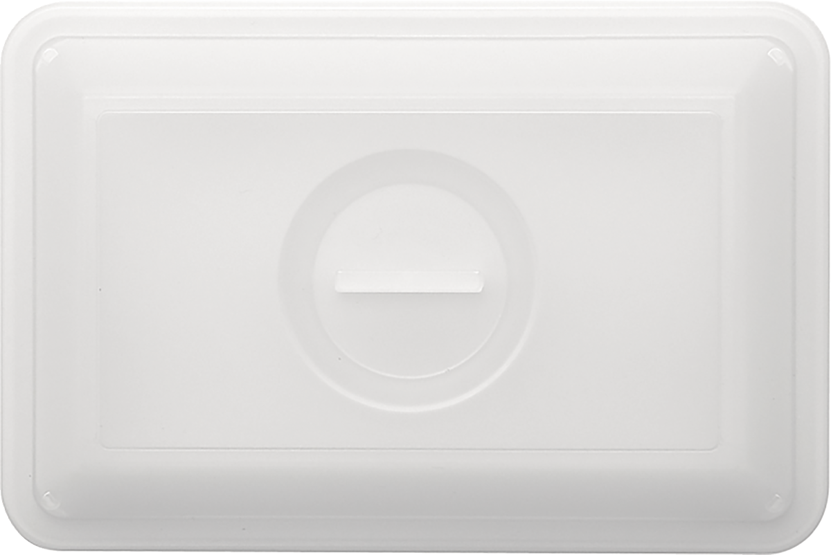 Weiße rechteckige Kunststoffabdeckung.