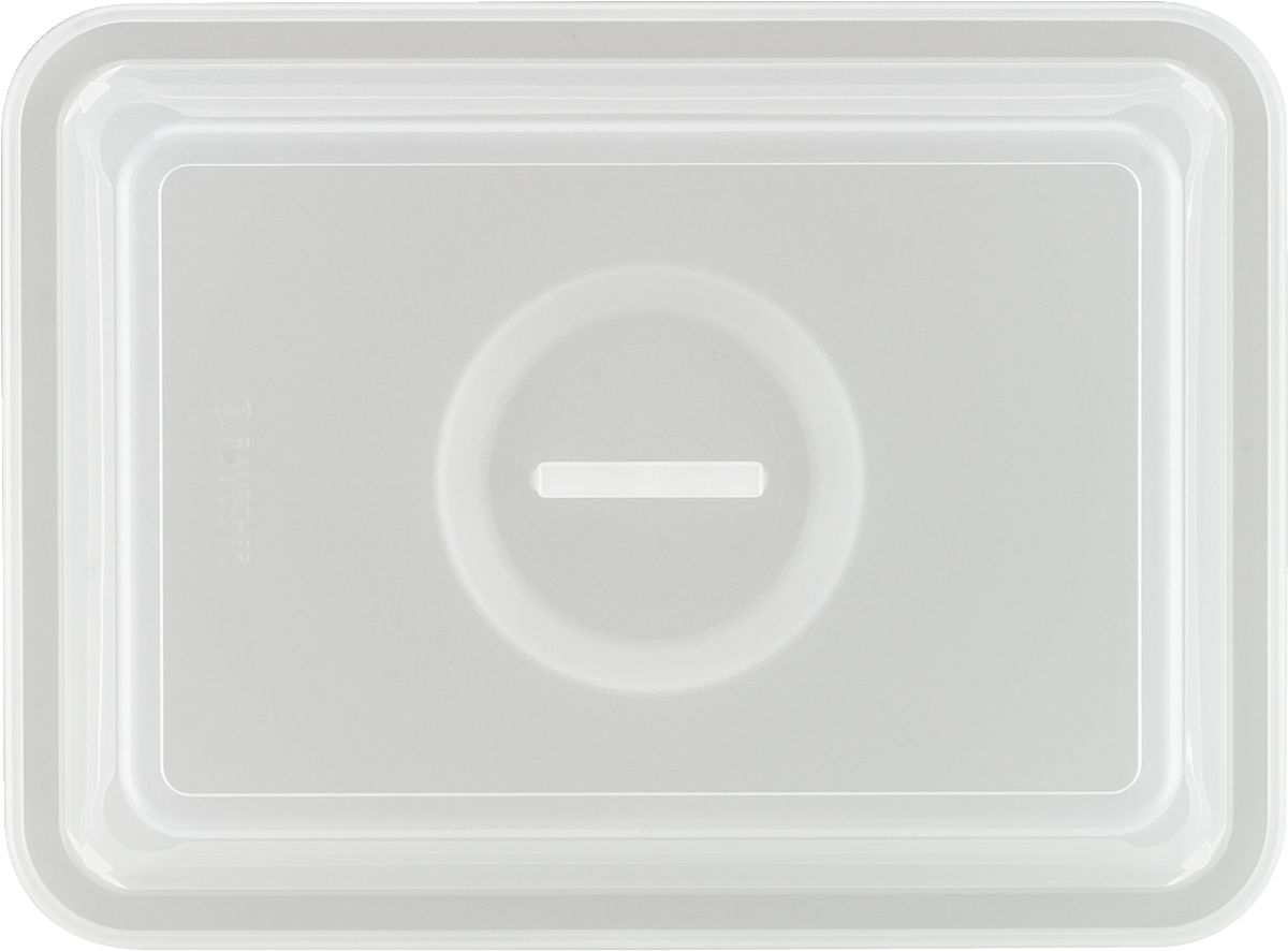 Transparenter Kunststoffdeckel mit Griff.