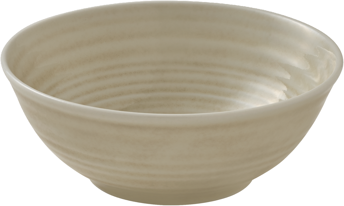 Beige Schüssel mit Rillenstruktur.
