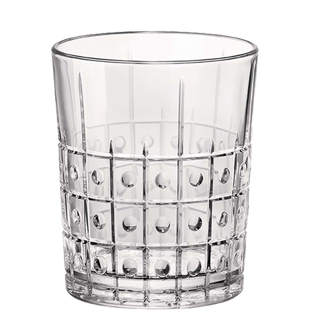 Klarglas mit geometrischem Muster.