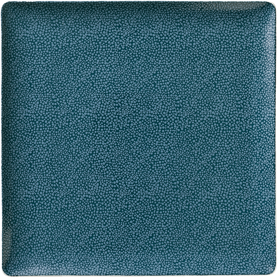 Quadratischer, blauer, strukturierter Teller.