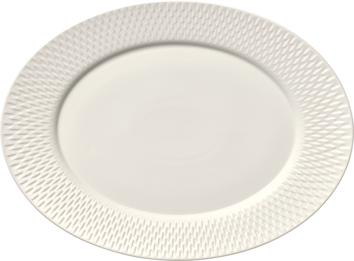 Weiße, flache Porzellanschale, seitlich.
