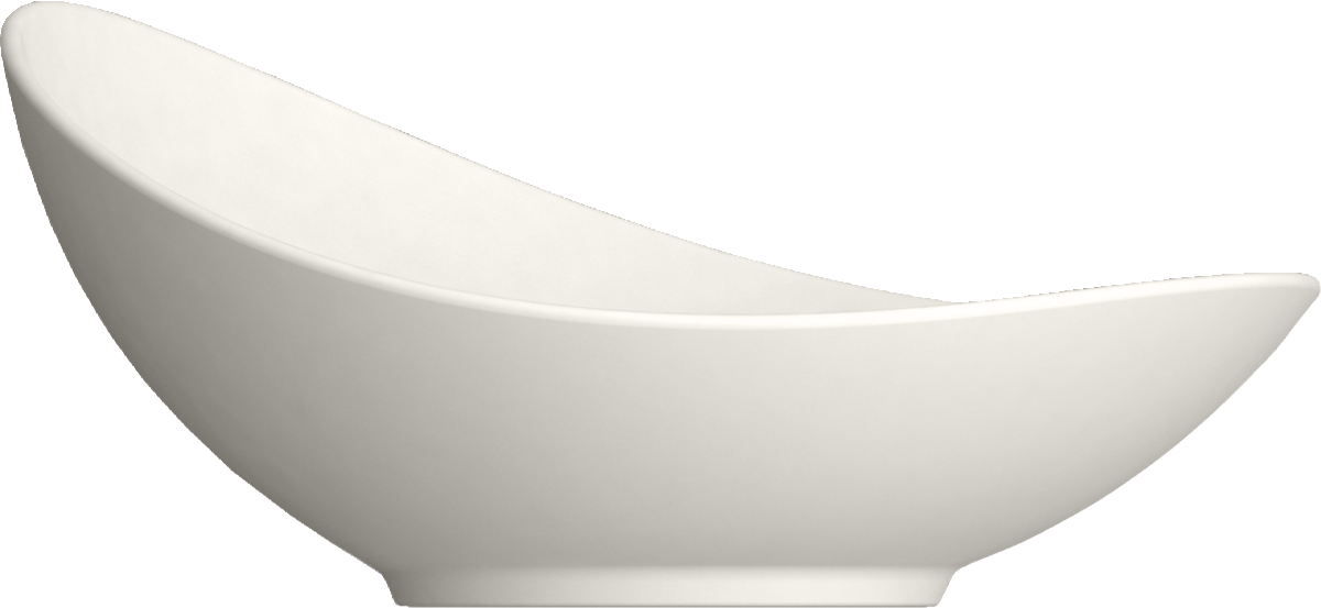 Weiße, moderne Schale, seitliche Ansicht.