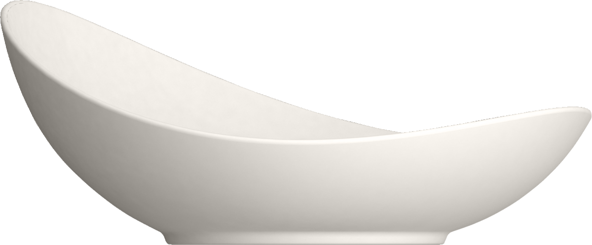 Weiße, moderne Schale, seitliche Ansicht.