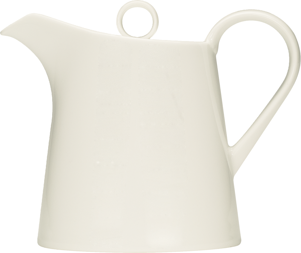 Weiße Porzellankanne mit Henkel.