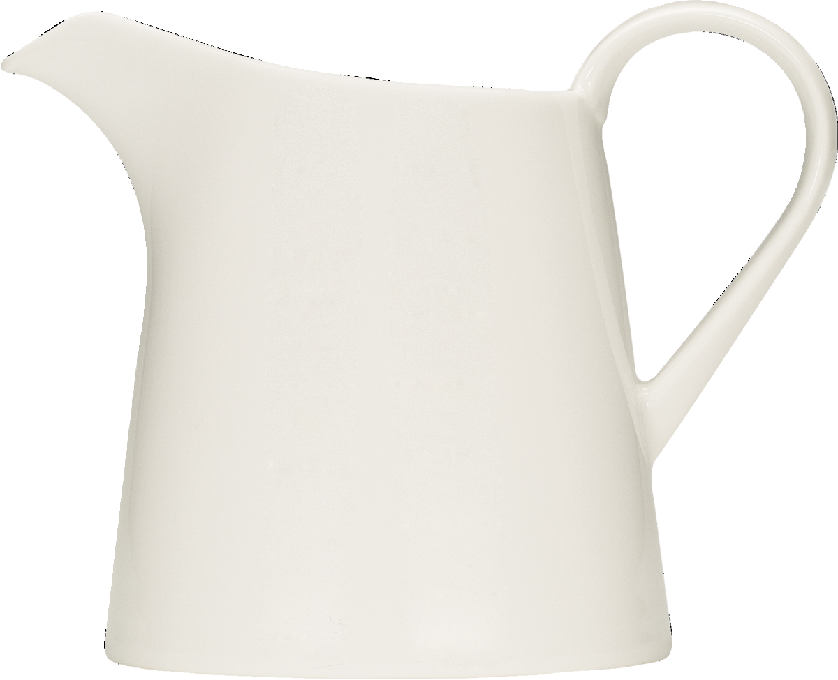 Weißer Krug mit Henkel.