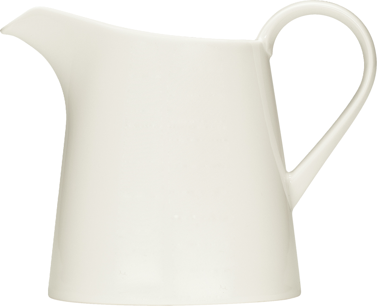 Weißer Krug mit Henkel.