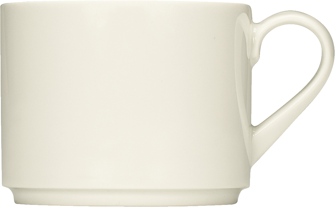 Weiße Tasse mit Henkel.