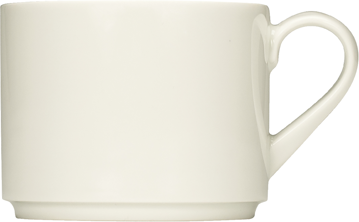 Weiße Tasse ohne Dekor.
