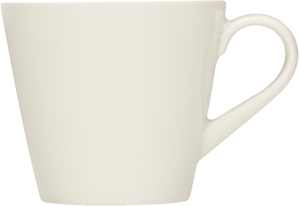 Weiße Tasse mit Henkel.