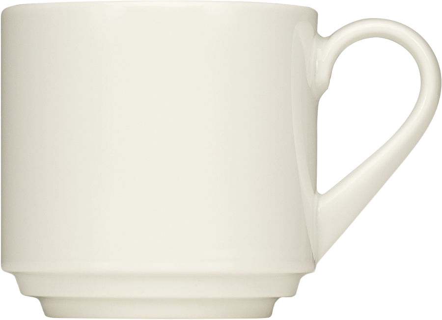 Weiße Tasse mit Henkel.