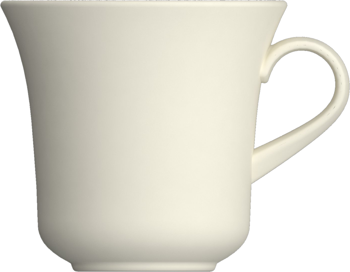 Weiße Tasse mit Henkel.
