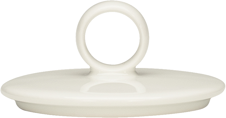 Weißer Porzellan-Deckel mit Griff.