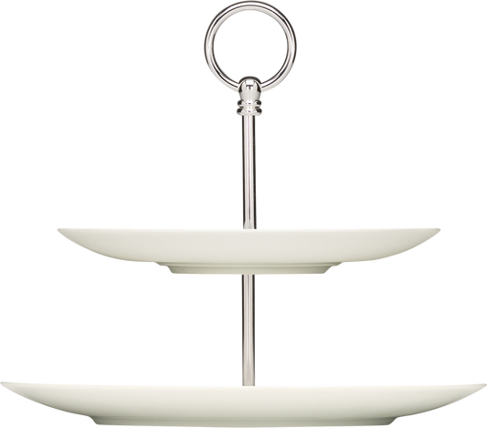 Zweistöckige Etagere mit Tellern.
