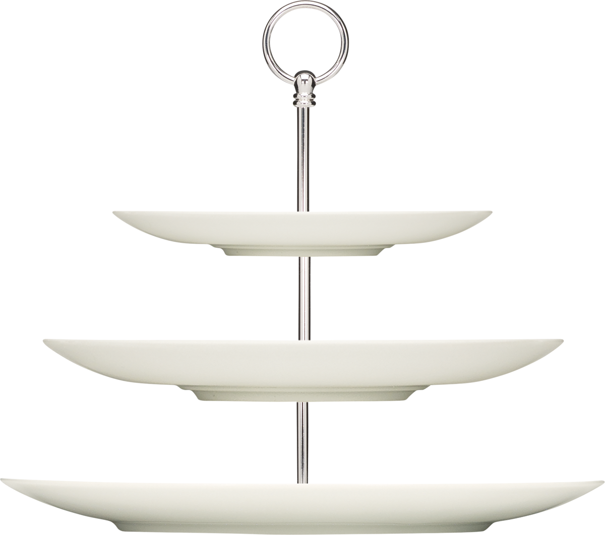 Dreistöckige Etagere mit Tellern.