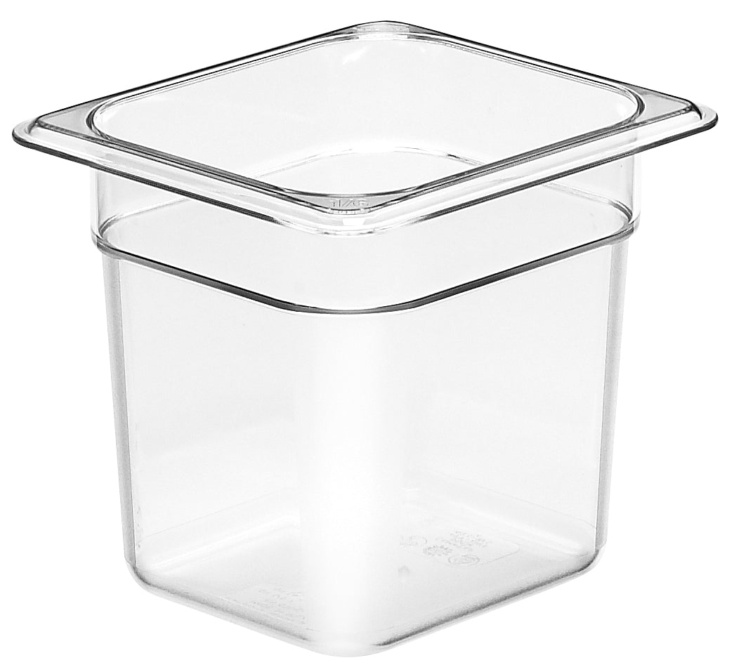 Transparenter GN-Behälter aus Kunststoff.