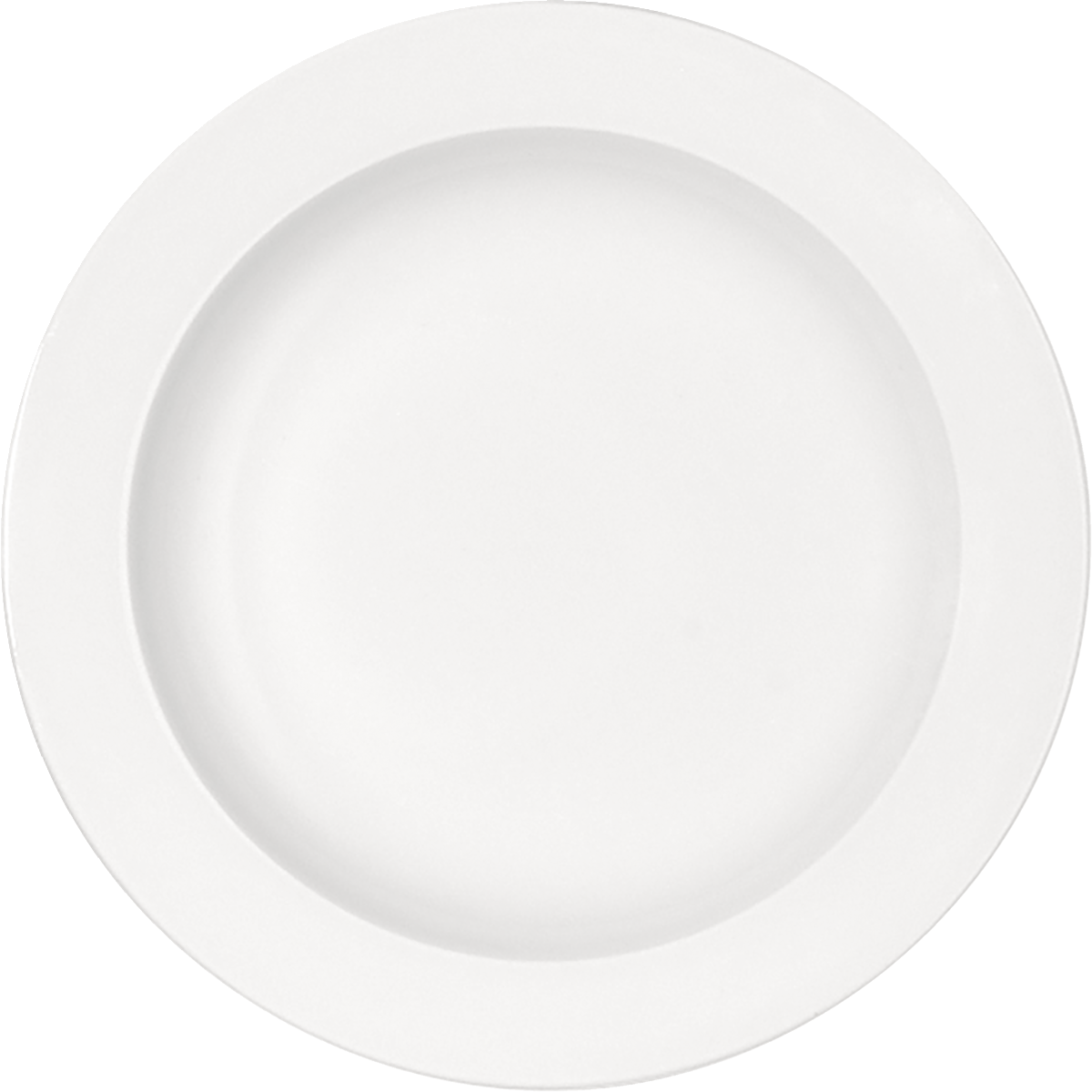 Weiße flache Porzellanplatte seitlich.