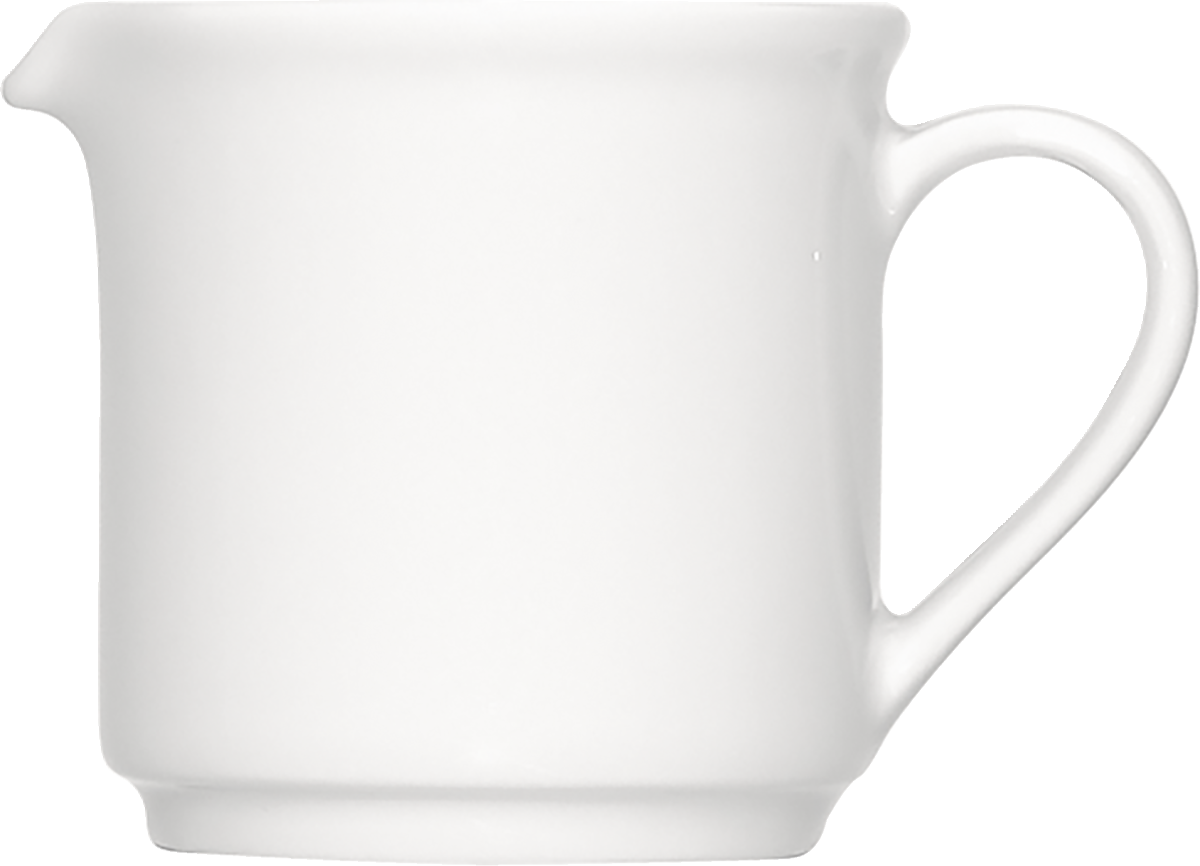 Weißer Porzellan-Milchkännchen ohne Dekor.