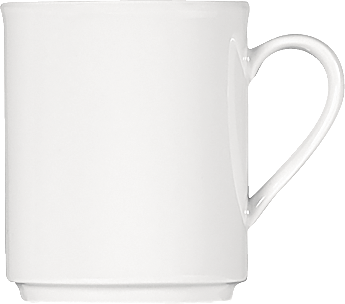 Weiße Tasse mit Henkel.