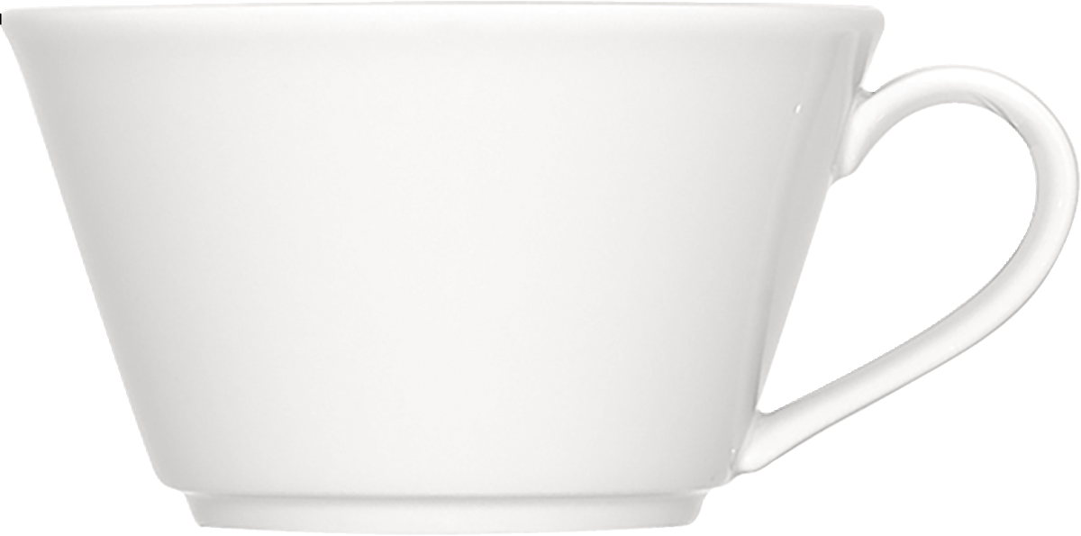 Weiße Tasse mit Henkel.