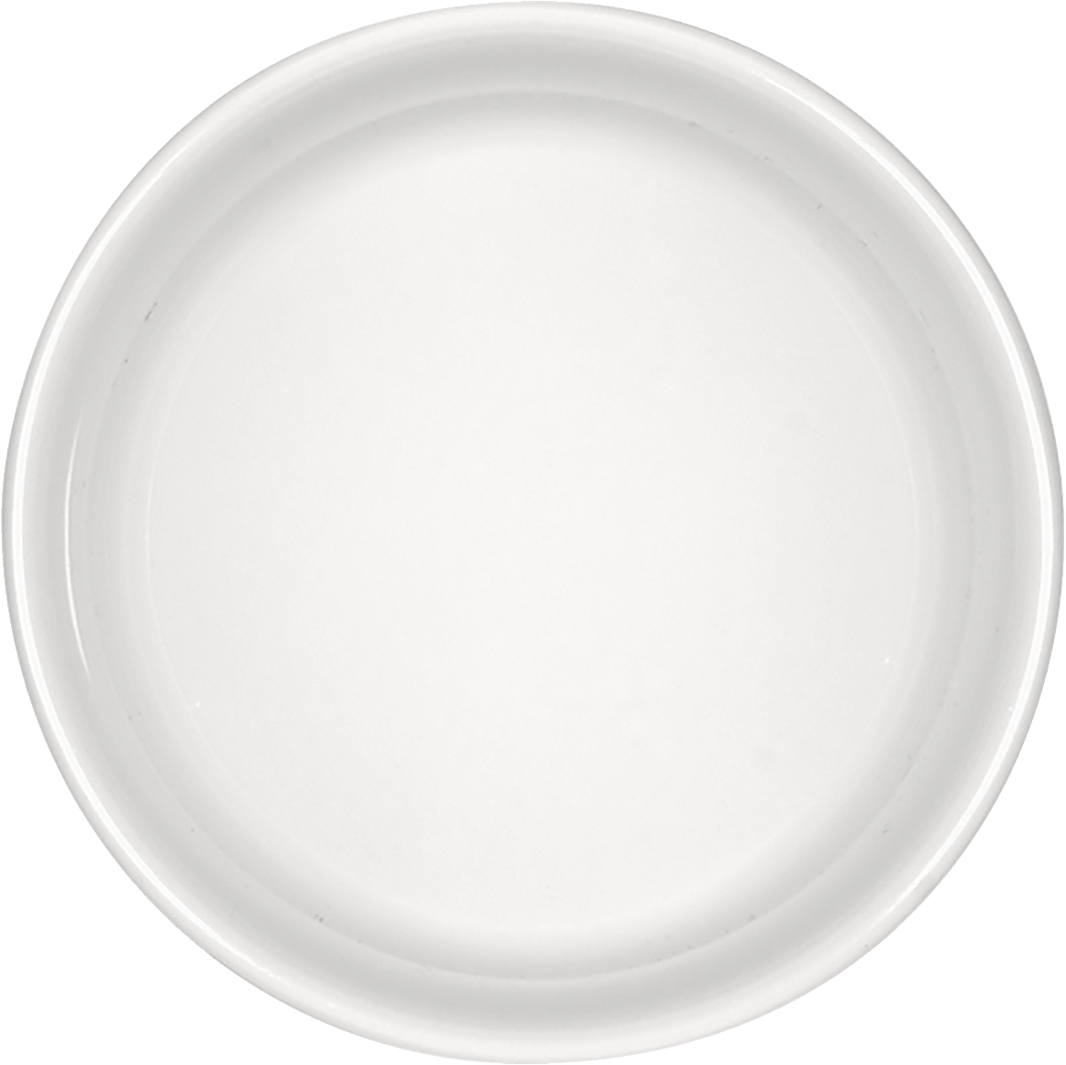 Weißer Porzellanbecher ohne Henkel.