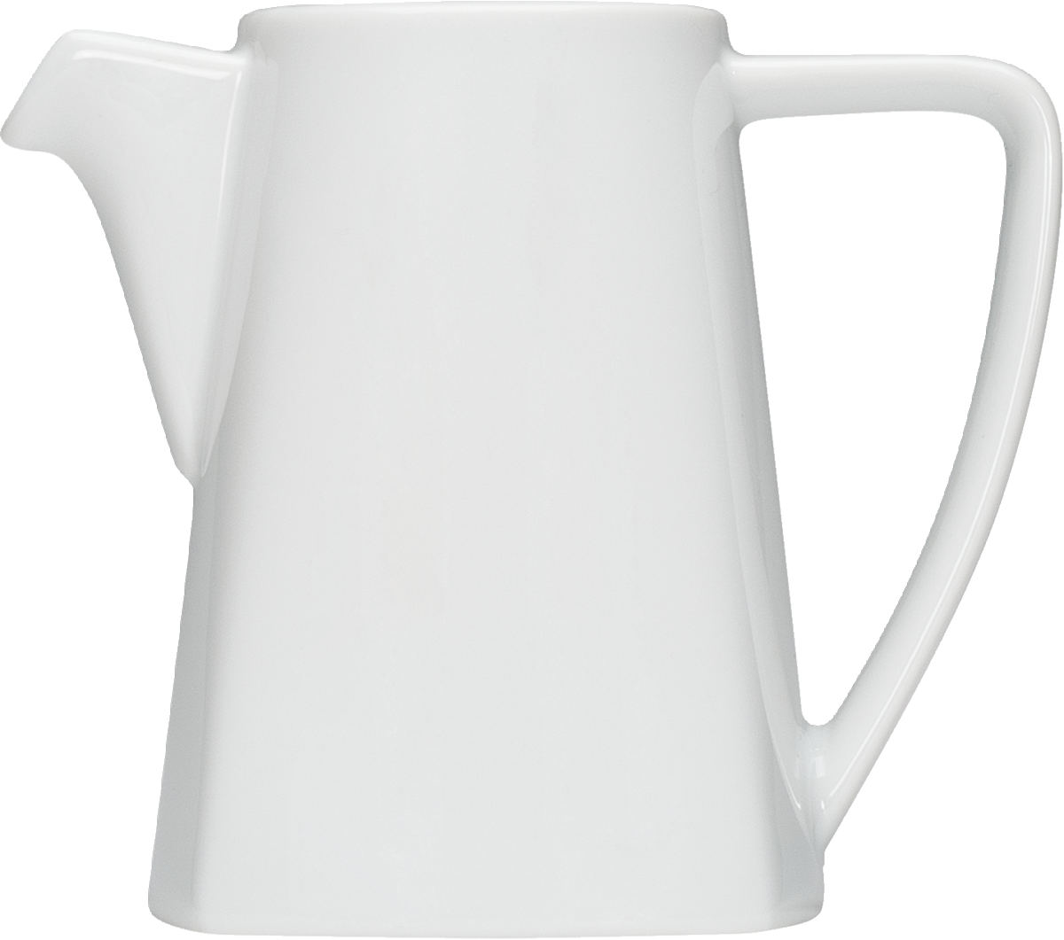 Weiße Porzellankanne mit Henkel.