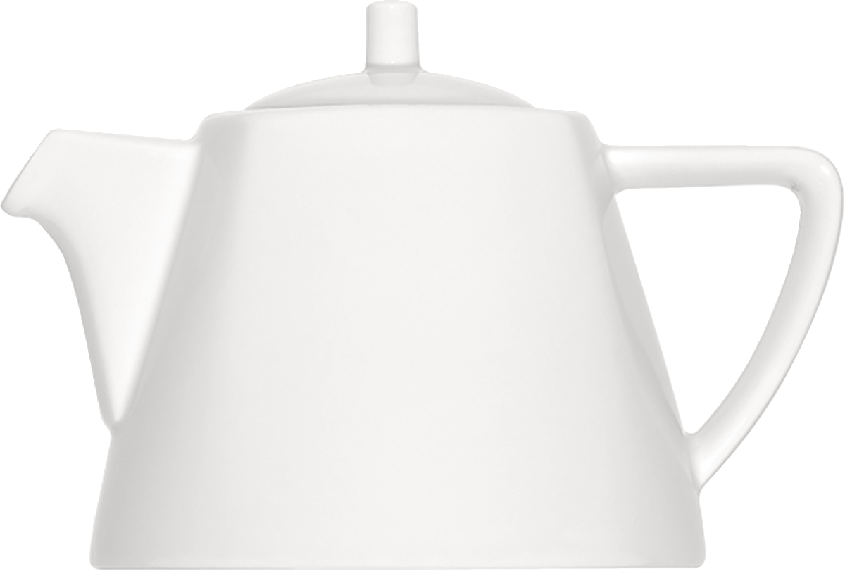 Weiße Teekanne mit Deckel.