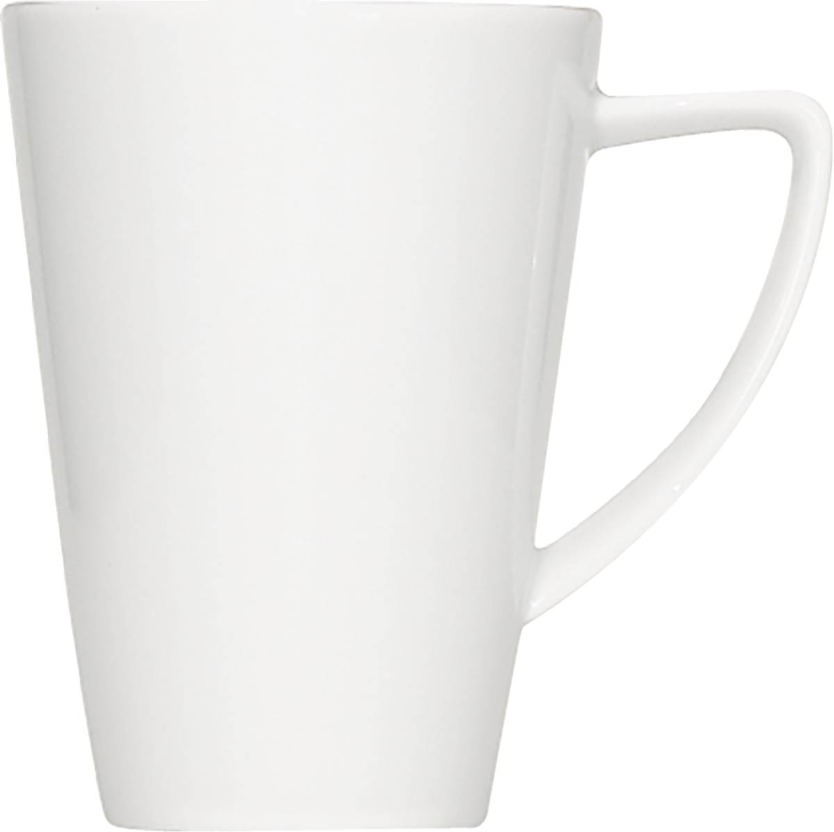 Weiße Tasse mit Henkel.