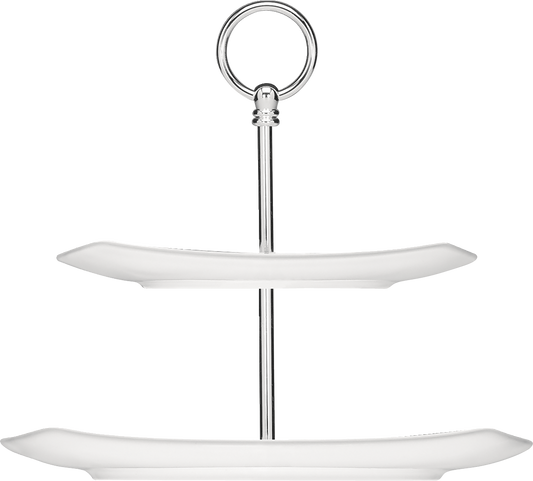 Zweistufige Etagere mit Griff.