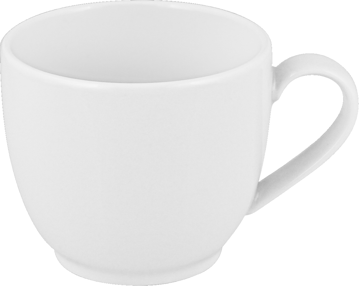 Weiße Tasse mit Henkel.
