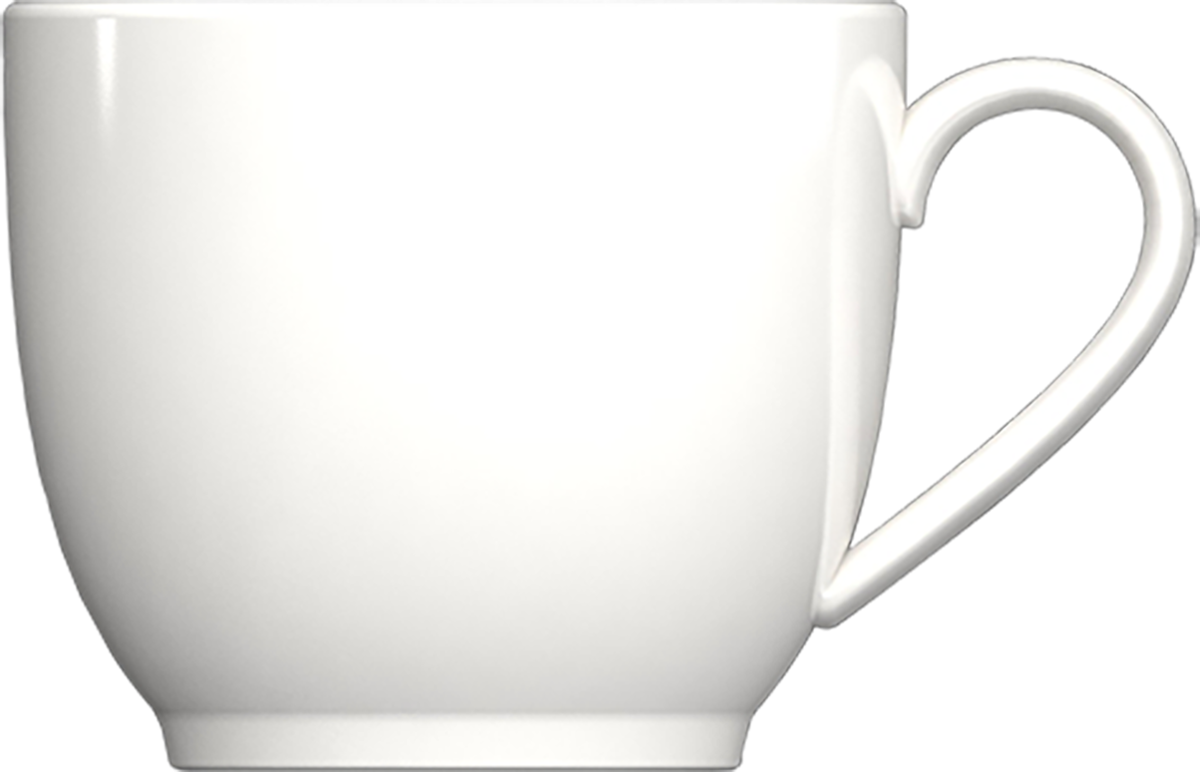 Weiße Tasse mit Henkel.