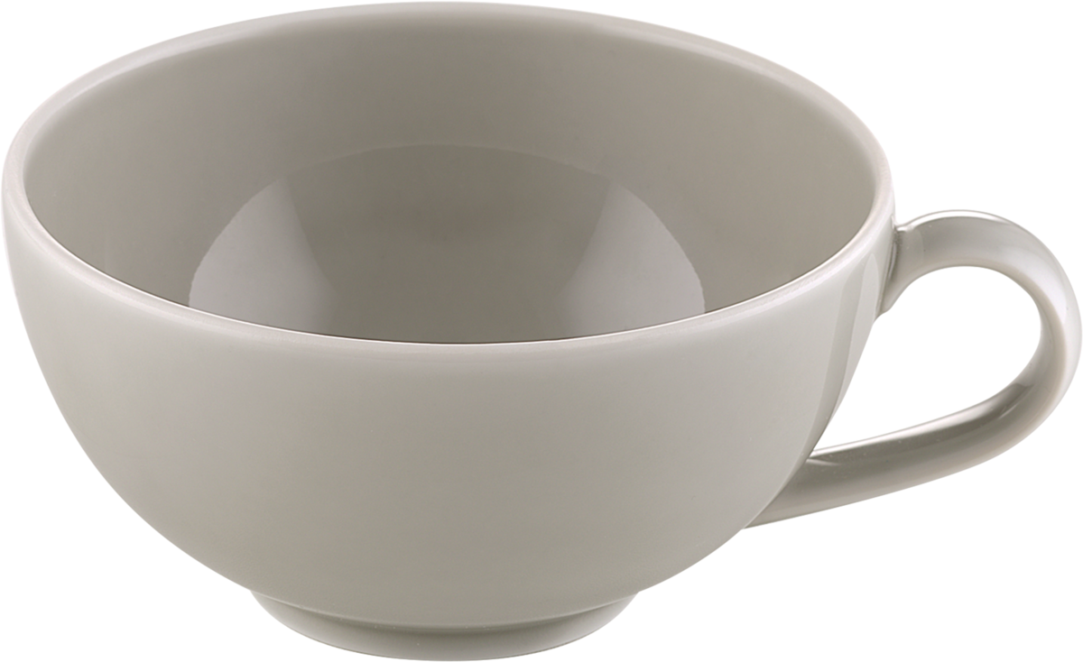 Graue Tasse mit Henkel.