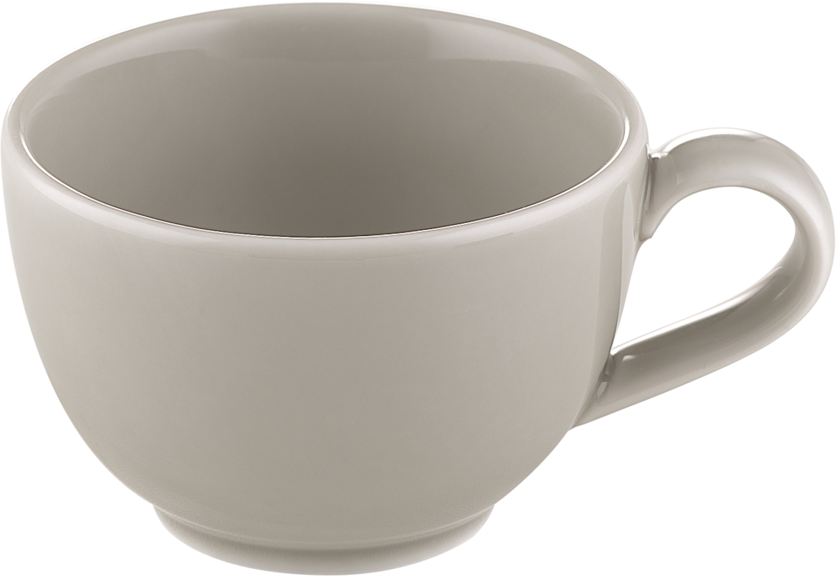 Graue Tasse mit Henkel.
