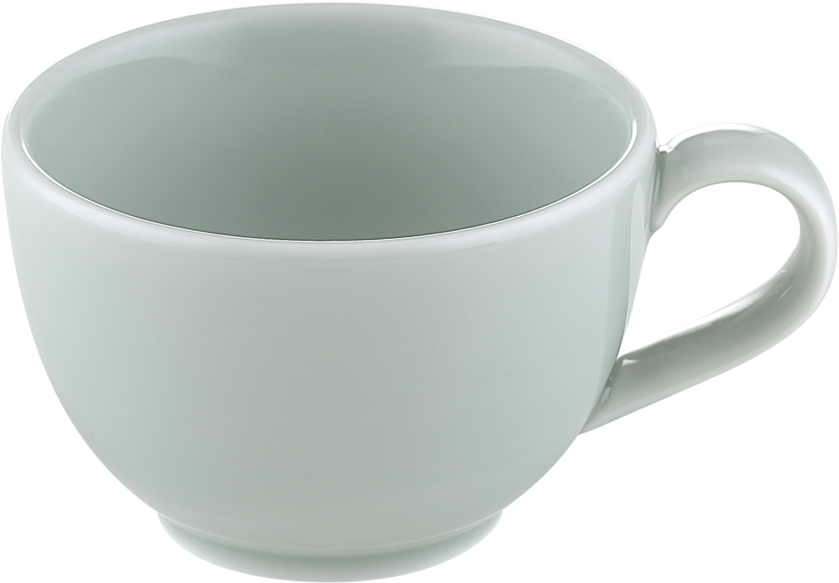 Graue Tasse mit Henkel.