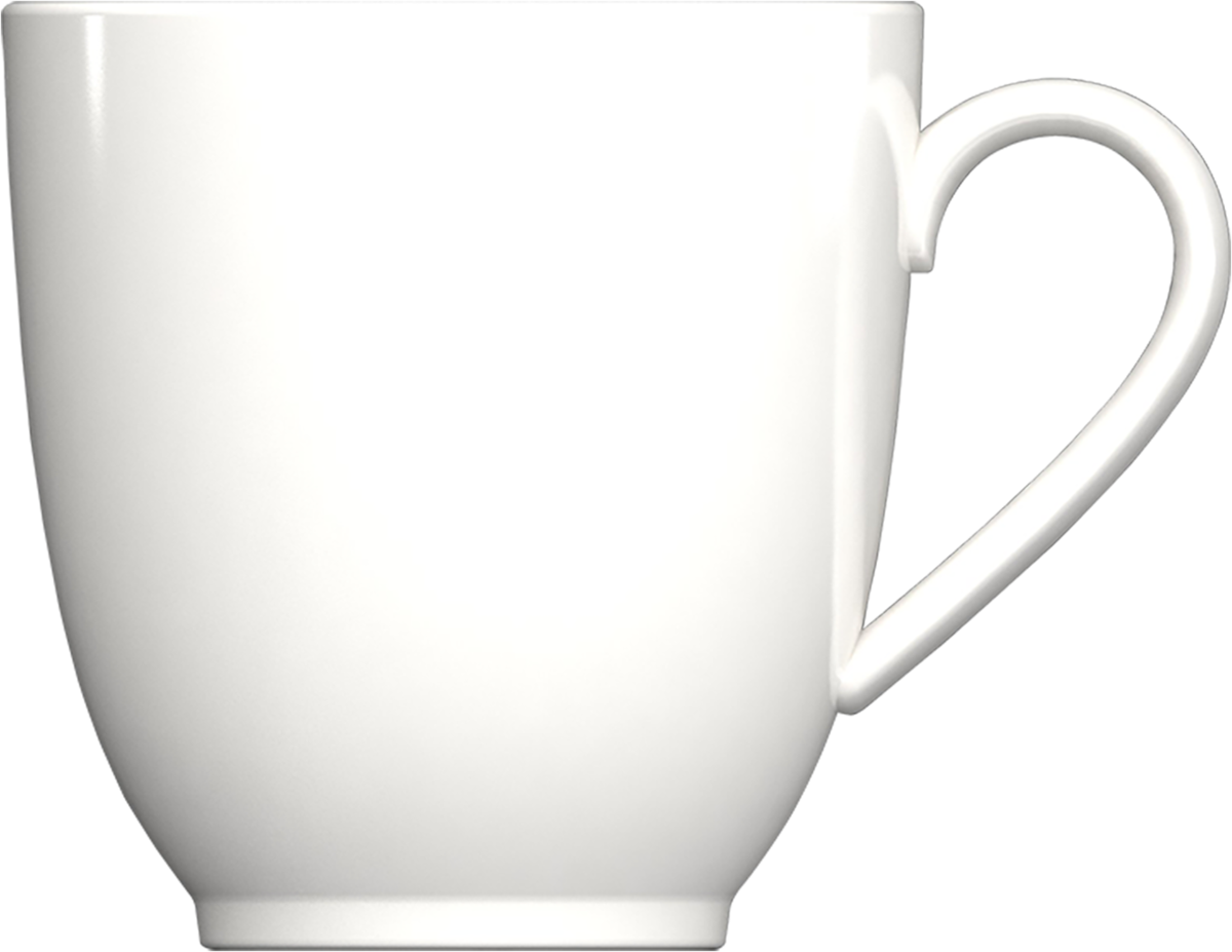 Weiße Tasse mit Henkel.