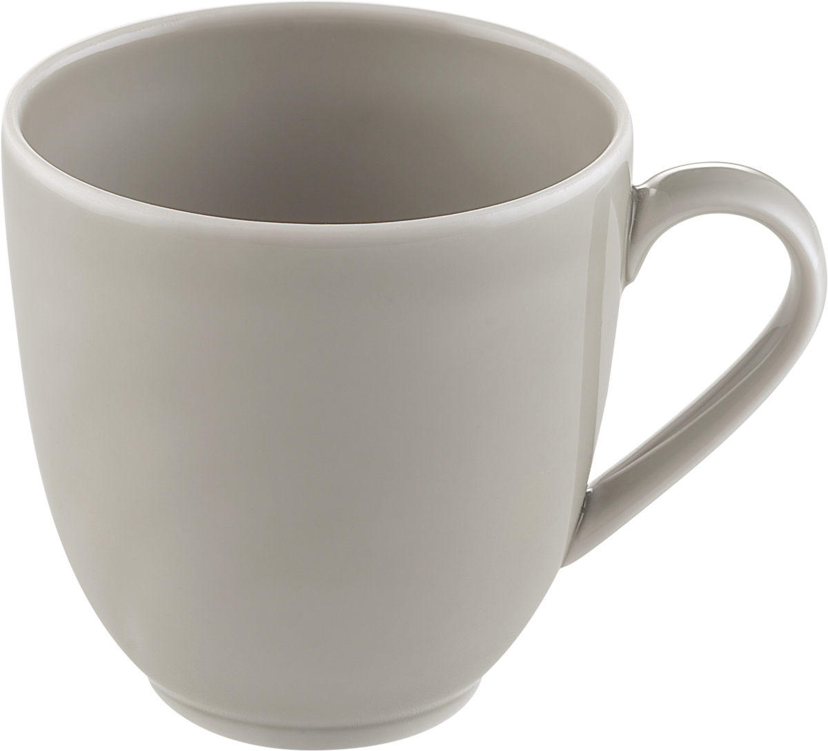Graue Tasse mit Henkel.
