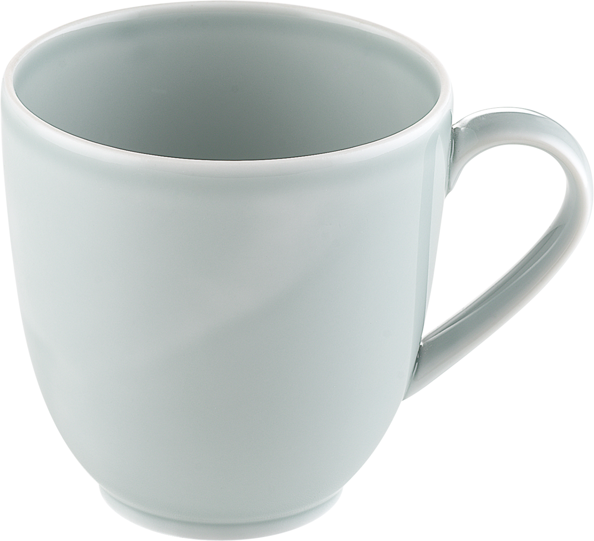 Graue Tasse mit Henkel.