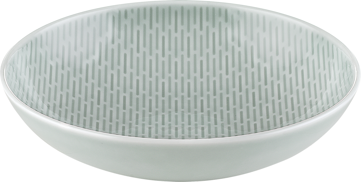 Weiße Schale mit grauem Muster.