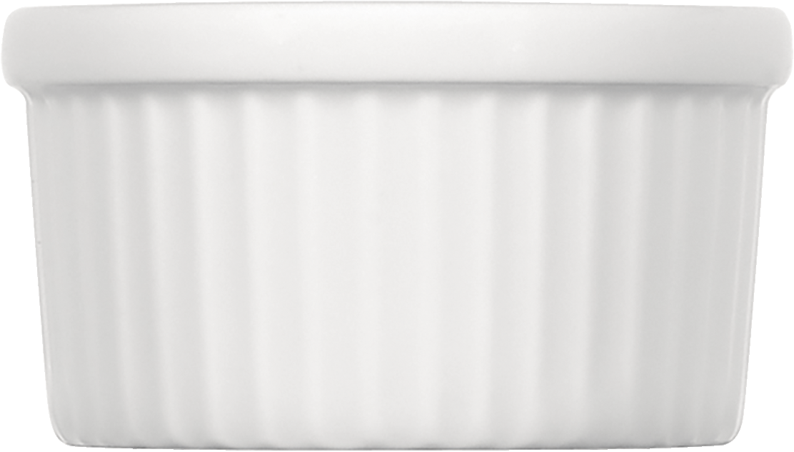 Weißer Porzellan-Ramekin, geriffelt.