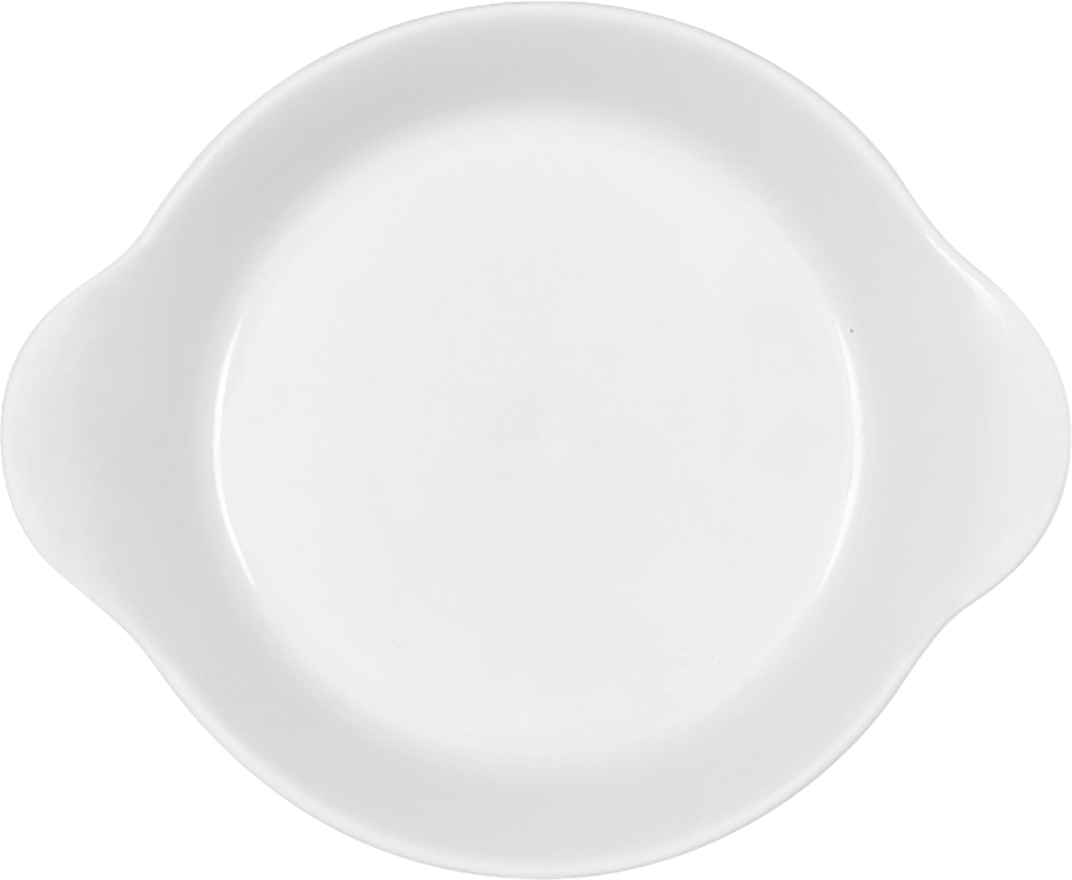 Weiße, längliche Servierschale aus Porzellan.