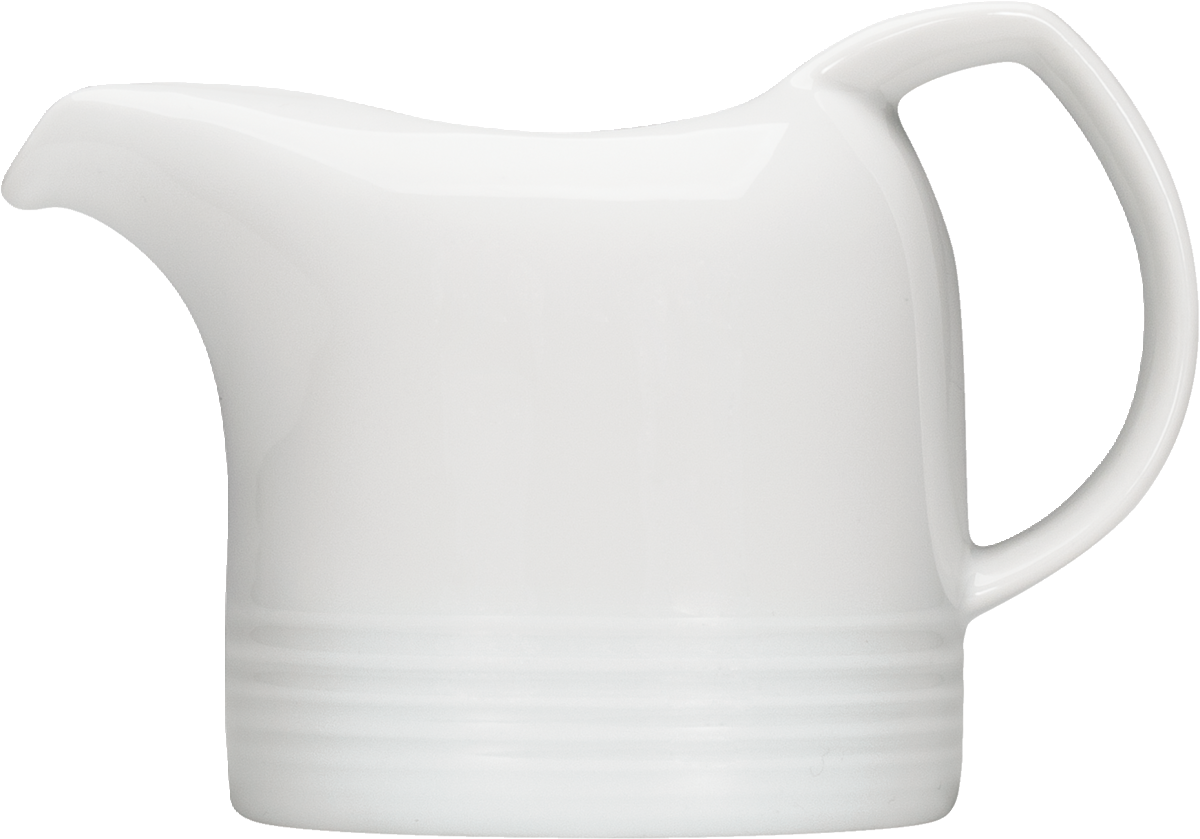Weißer Porzellan-Milchkännchen seitlich.